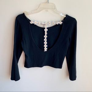 Black. Daisy. T back. Crop Top. Scoop Back. M